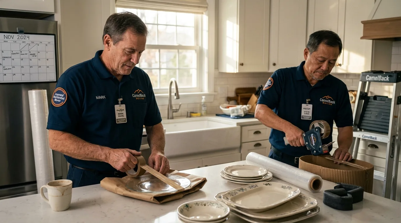 Professional crew packing kitchen dishware in New Lenox, IL